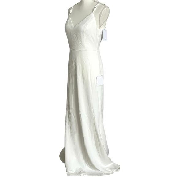 LULUS Elegant White Crepe‎ Mermaid Dress Minimalist Gown Button-Back Detail-Sz M - Picture 4 of 9
